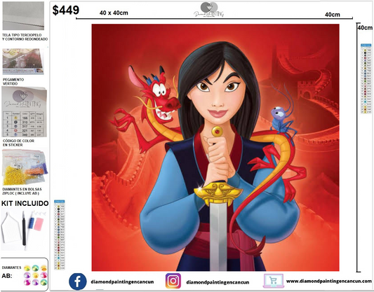 Mulan 40 x 40 contiene DIAMANTES AB Y POLVO DE HADA