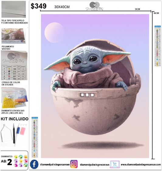 Baby Yoda 30 x 40 incluye DIAMANTES AB