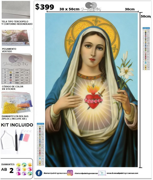 Virgen sagrado corazón 30 x 50 incluye DIAMANTES AB