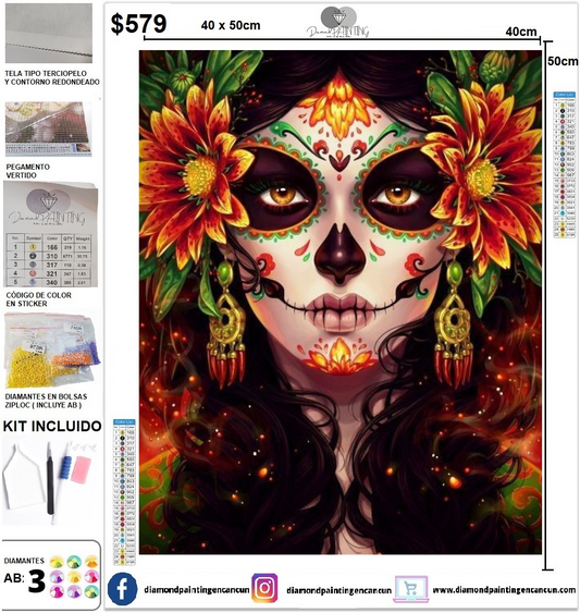 Catrina 40 x 50 contiene Diamante gelatina brillante en la oscuridad, ab y polvo de hada