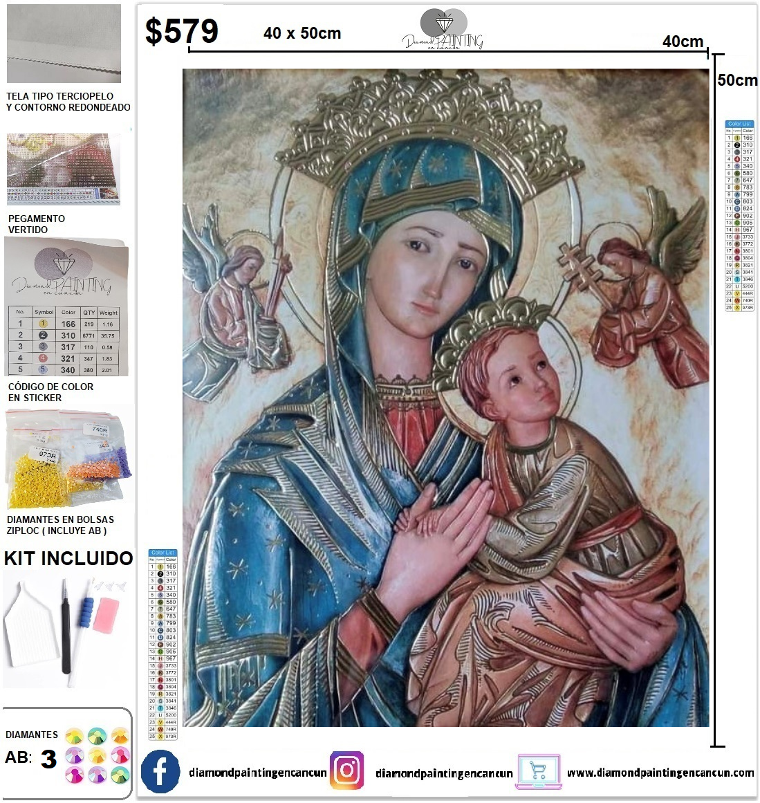Virgen del Socorro 40 x 50 incluye DIAMANTES AB