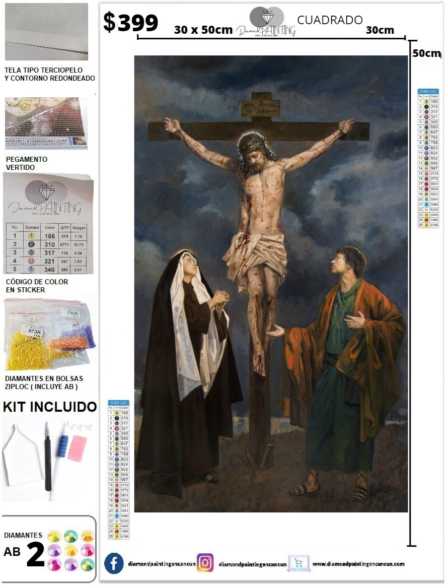 Crucifixión de Jesús 30 x 50 incluye DIAMANTES AB
