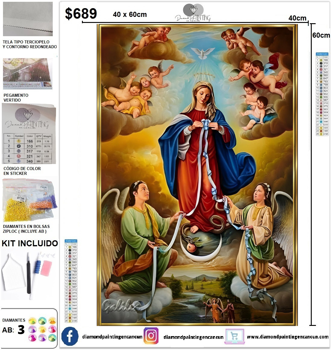 Virgen desatadora de nudos 40 x 60 CUADRADO incluye DIAMANTES AB