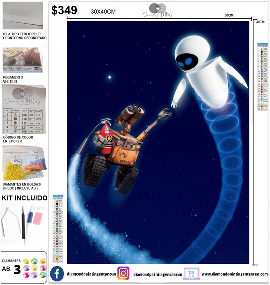 Wall.e & Eva 30 x 40 incluye DIAMANTES AB