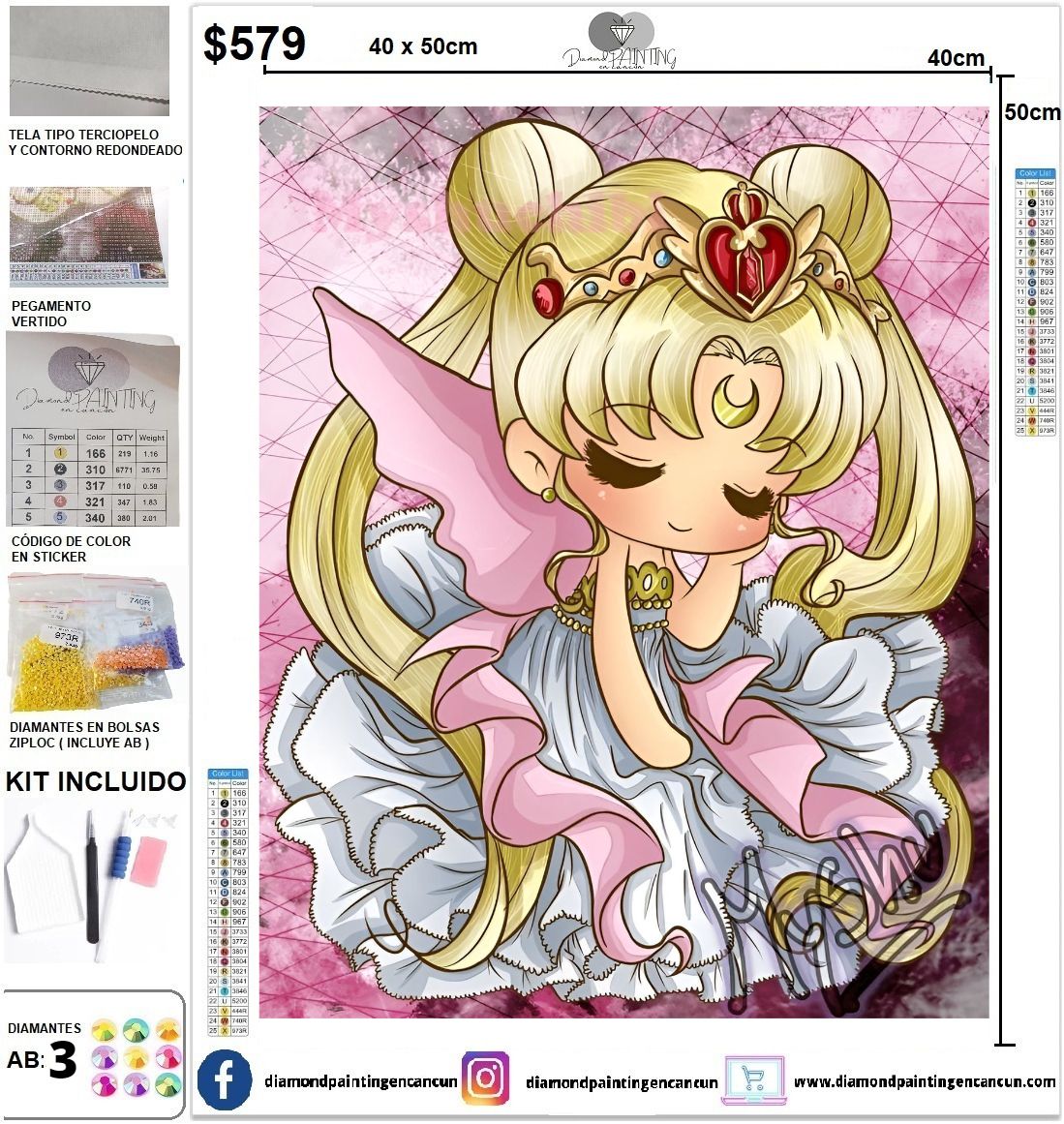 Sailor Moon 40 x 50 incluye DIAMANTES AB