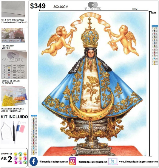 Virgen San Juan de los lagos  30 x 40 contiene DIAMANTE GELATINA BRILLANTE EN LA OSCURIDAD, AB Y POLVO DE HADA