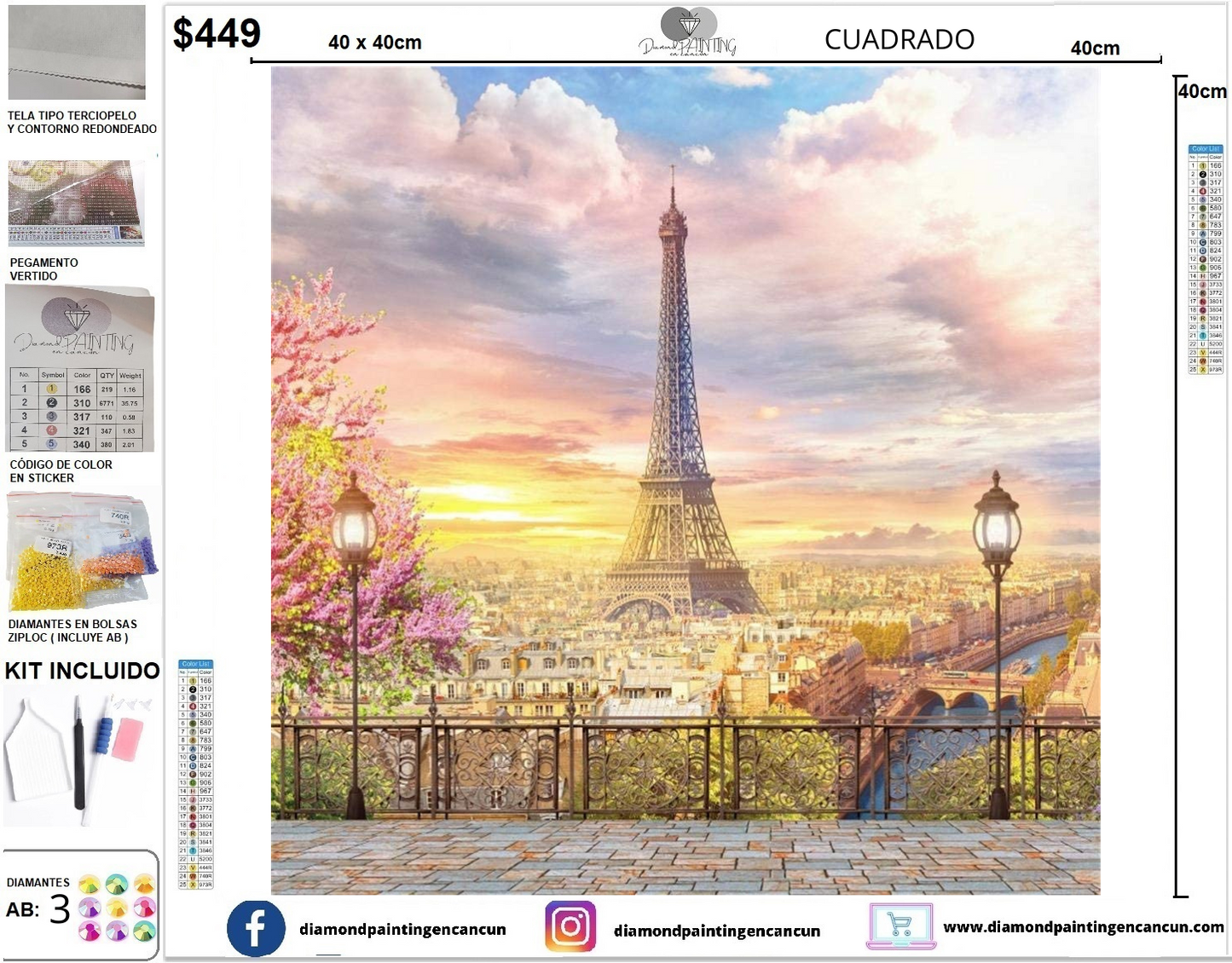 Torre Eiffel 40 x 40 incluye DIAMANTES AB