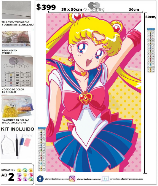 Sailor moon 30 x 50 cm incluye DIAMANTES AB