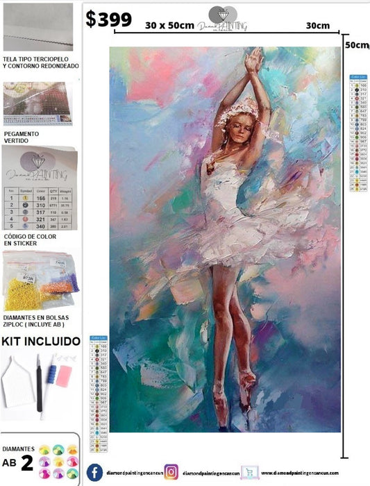 Ballet 30 x 50 contiene DIAMANTE GELATINA BRILLANTE EN LA OSCURIDAD, AB Y POLVO DE HADA