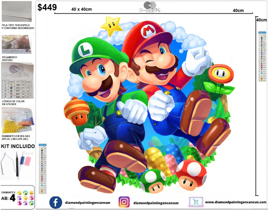 Mario & Luigi 40 x 40 incluye DIAMANTES AB