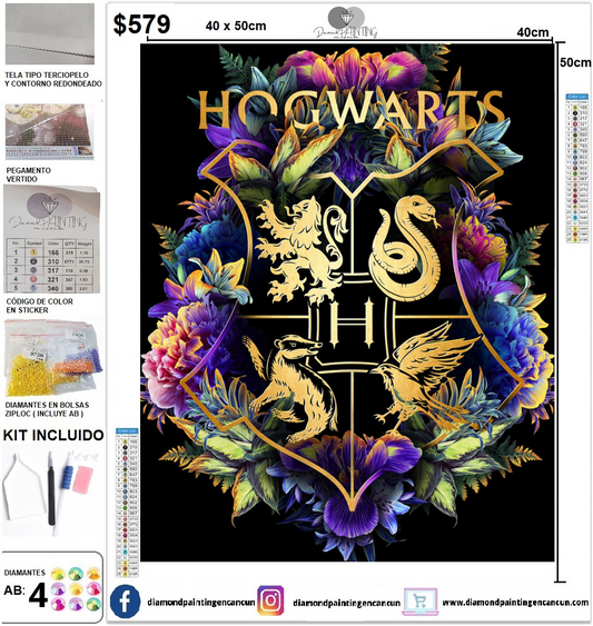 Escudo Hogwarts 40 x 50 incluye DIAMANTES AB