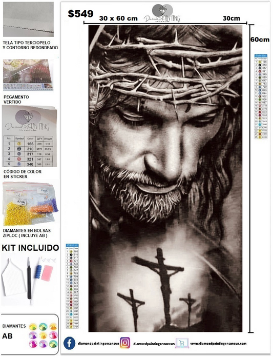 Cristo 30 x 60cm contiene DIAMANTES GELATINA BRILLANTE EN LA OSCURIDAD, AB Y POLVO DE HADA