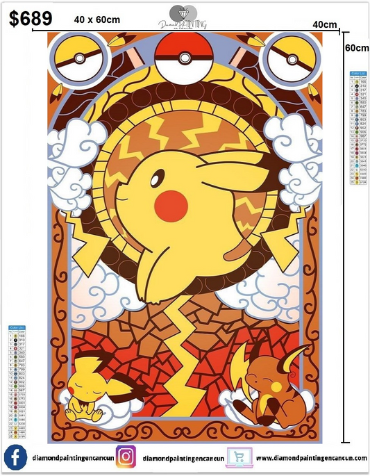 Pikachu 40 x 60cm Incluye Diamantes AB