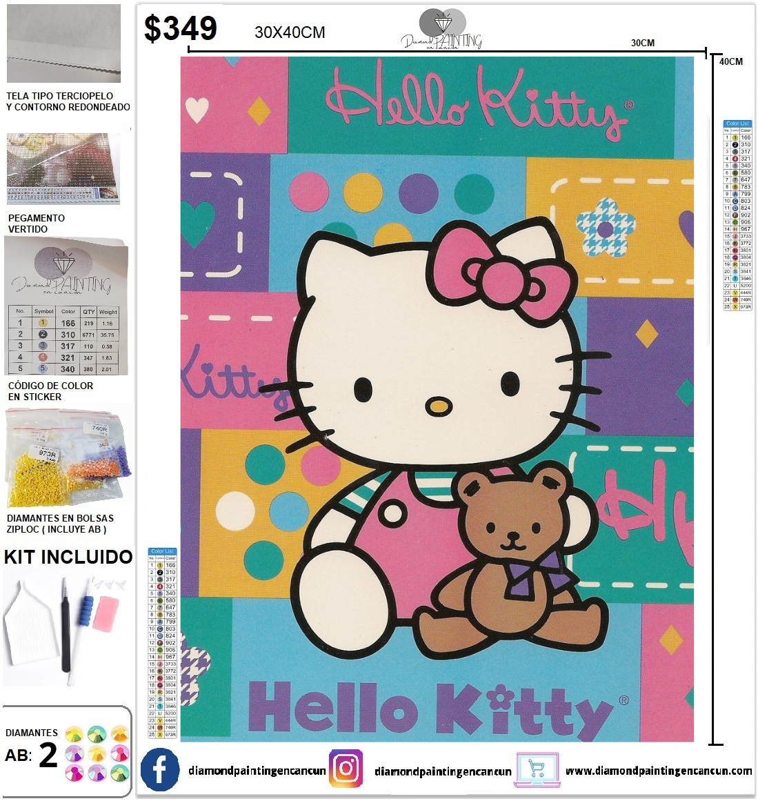 Hello Kitty 30 x 40 incluye DIAMANTES AB
