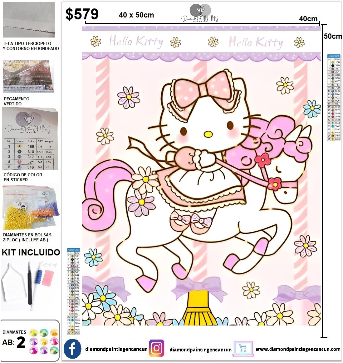 Kitty 40 x 50 incluye DIAMANTES AB