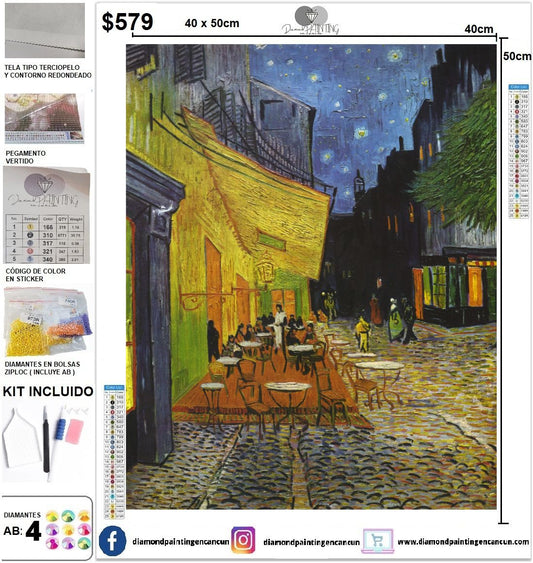 Cafetería Van Gogh 40 x 50 contiene Diamantes GELATINA BRILLANTE EN LA OSCURIDAD, AB Y POLVO DE HADA