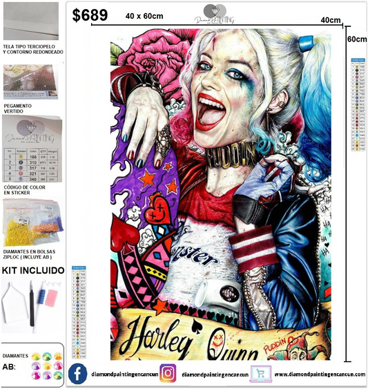 Harley Quinn 40 x 60 incluye DIAMANTES AB