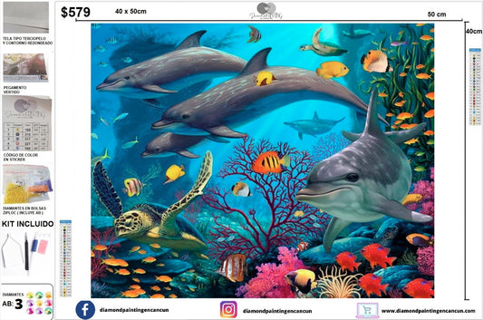 Delfines 40 x 50 incluye DIAMANTES AB