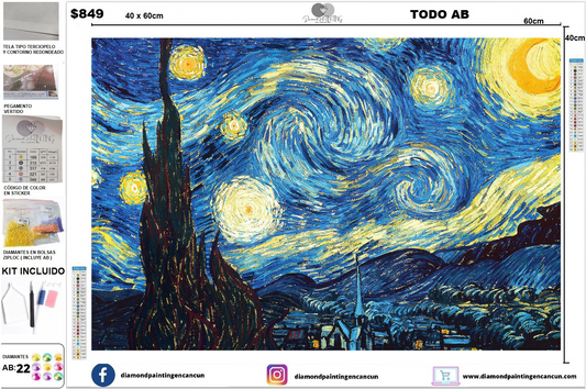 Noche estrellada 40 x 60 TODO DIAMANTE AB (23 colores AB)