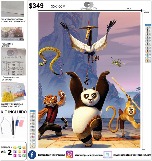 Kung Fu Panda 30 x 40 incluye DIAMANTES AB