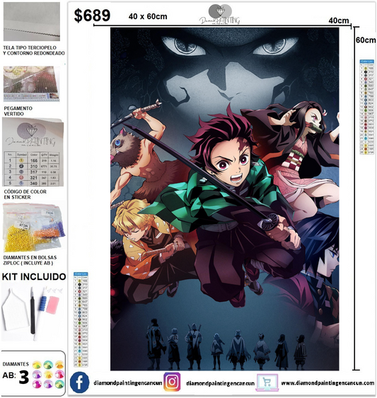 Demon Slayer 40 x 60 incluye DIAMANTES AB