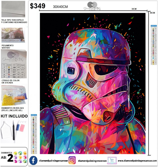 Stormtrooper 30 x 40cm contiene DIAMANTE GELATINA BRILLANTE EN LA OSCURIDAD, AB Y POLVO DE HADA