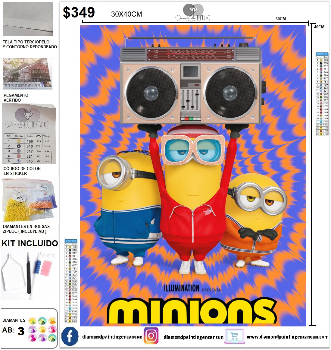 Minions 30 x 40 incluye DIAMANTES AB