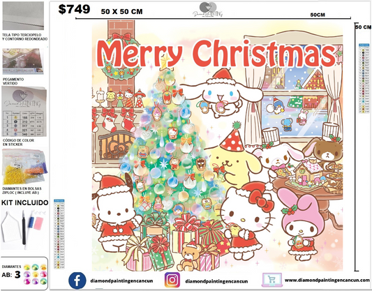 Kitty navideño 50 x 50 contiene Diamantes AB