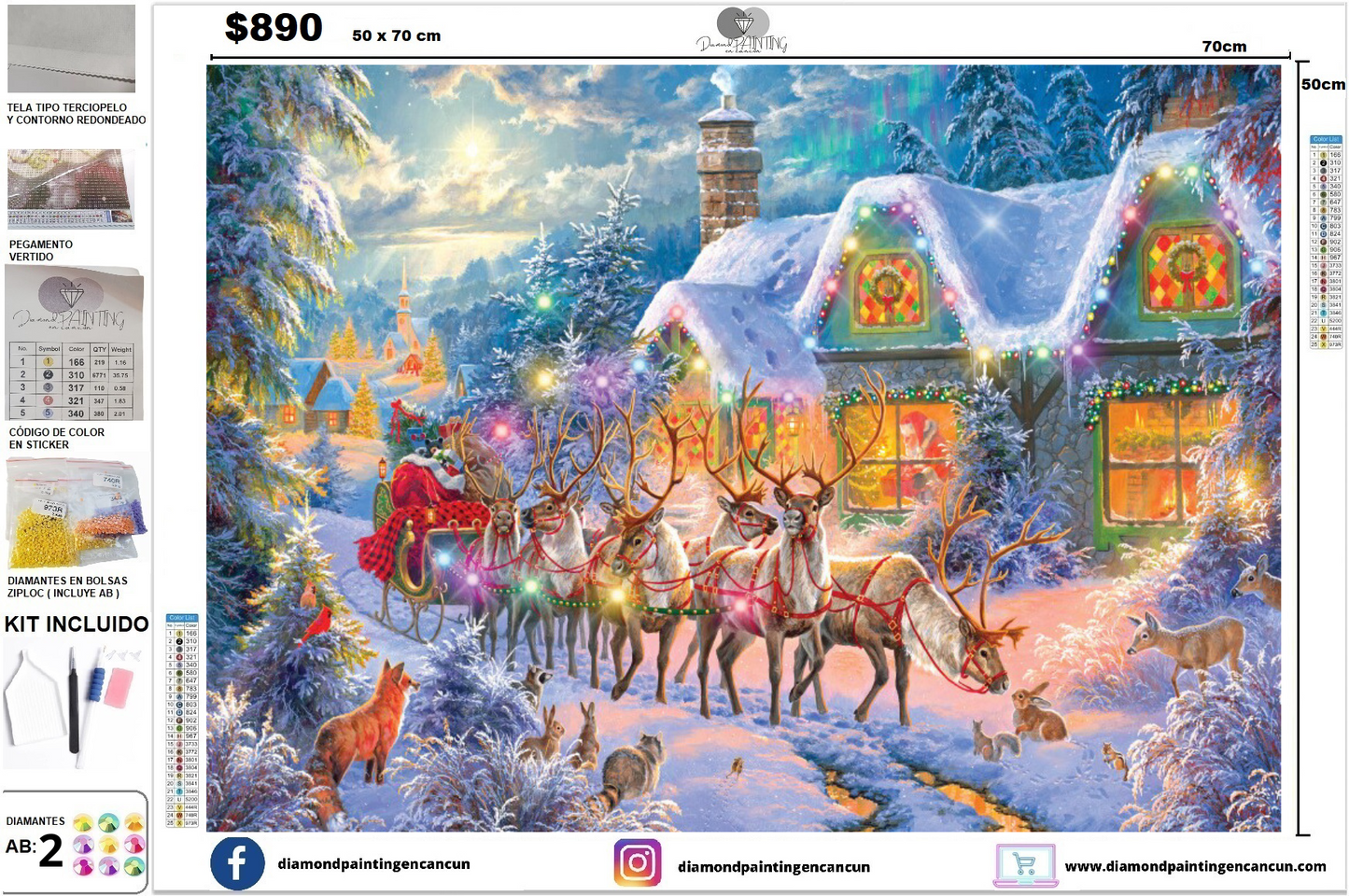 Paisaje navideño trineo 50 x 70 incluye DIAMANTES AB