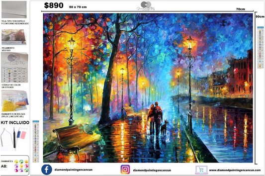 Paisaje pareja luces 50 x 70 (6 Diamantes AB)