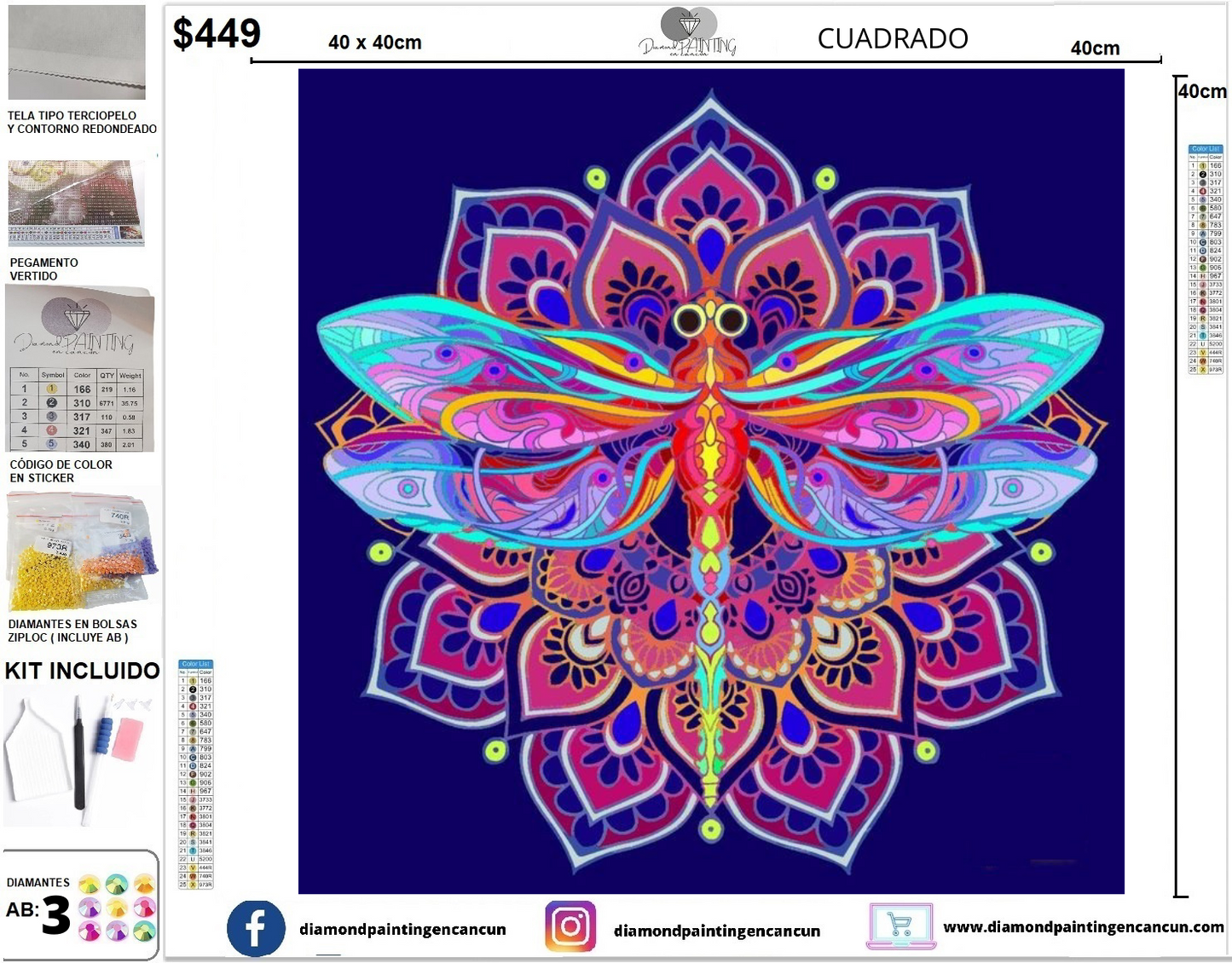 Mandala con libélula 40 x 40 incluye DIAMANTES AB