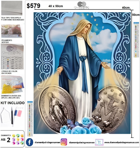 Virgen de las medallas 40 x 50 incluye DIAMANTES AB