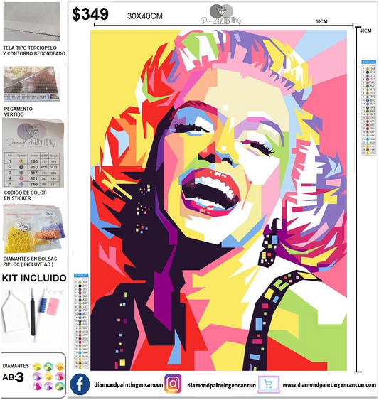 Marilyn Monroe 30 x 40 incluye DIAMANTES AB