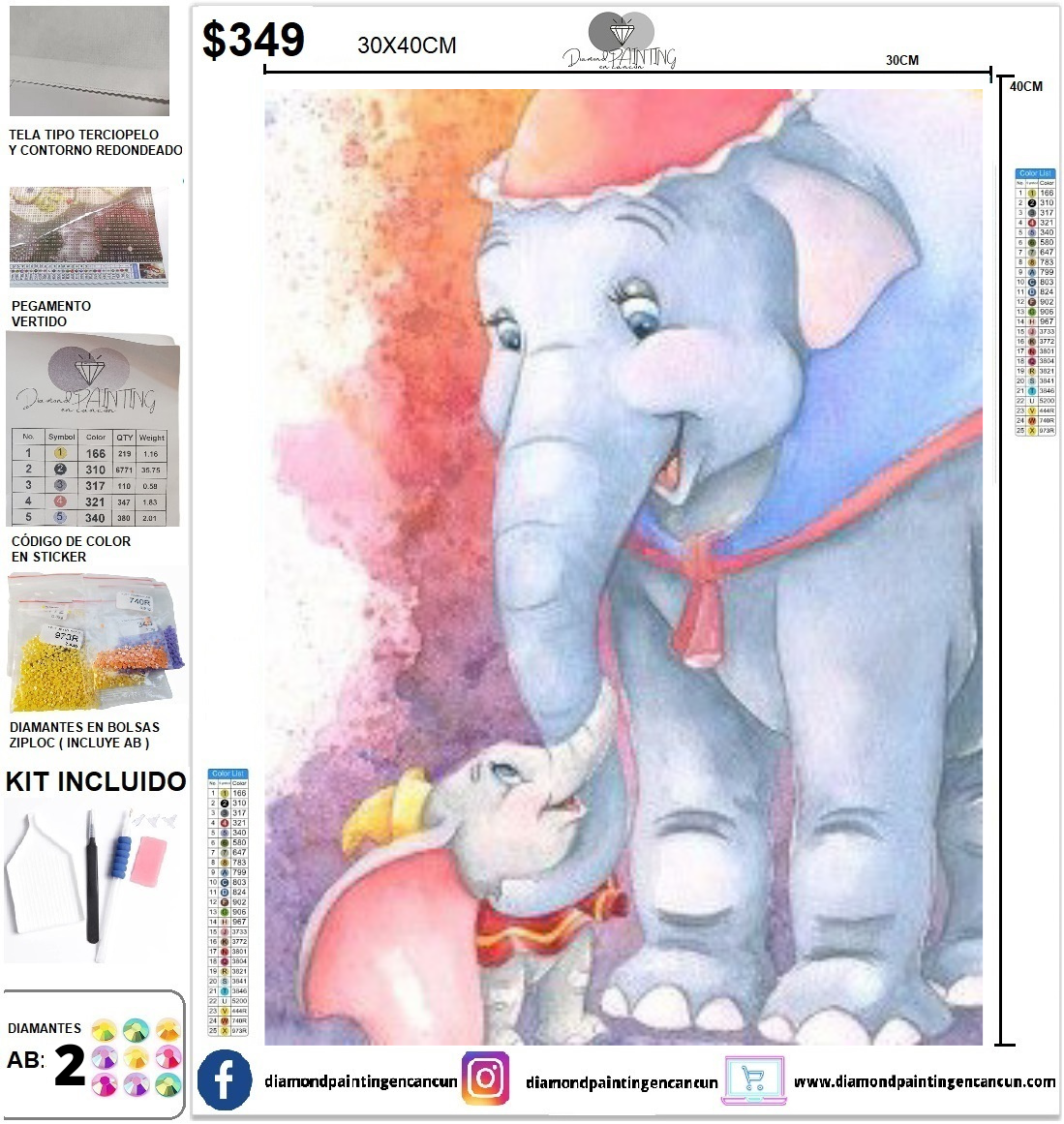 Dumbo y mamá 30 x 40 incluye DIAMANTES AB