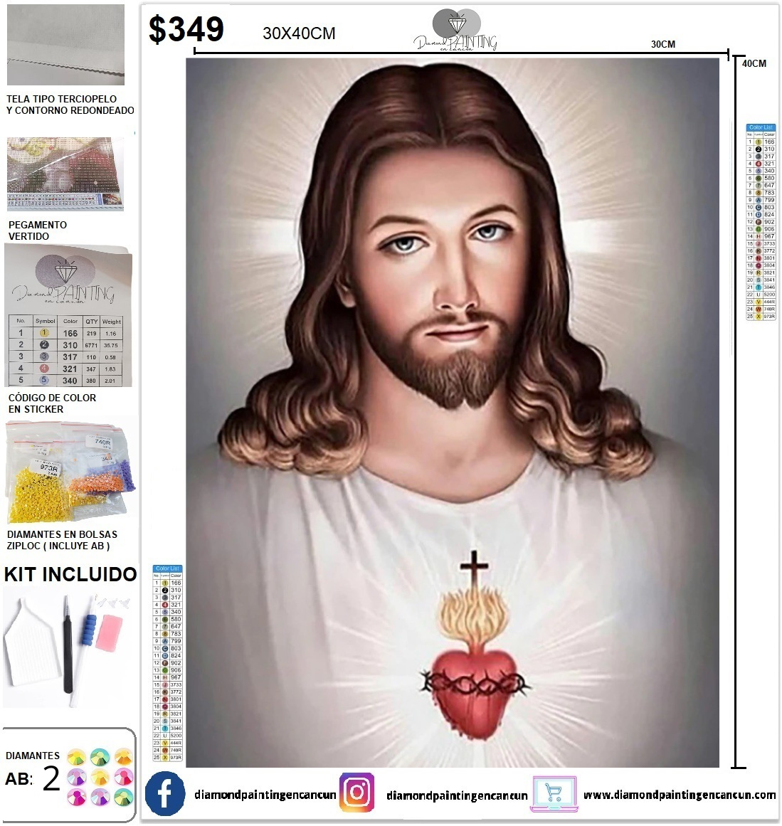 Sagrado corazón de jesús 30 x 40 incluye DIAMANTES AB y Polvo de hada