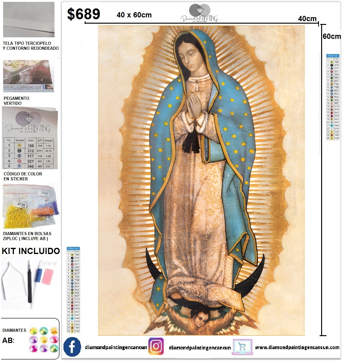 Virgen de Guadalupe 40 x 60 contiene Diamantes AB Y POLVO DE HADA