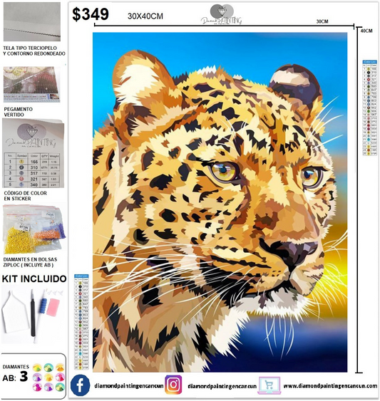 Leopardo 30 x 40 incluye DIAMANTES AB