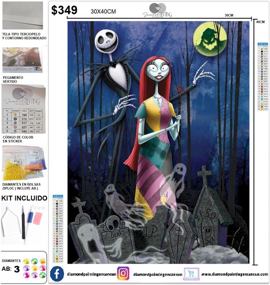 Jack & Sally 30 x 40 incluye DIAMANTES AB y Polvo de hada