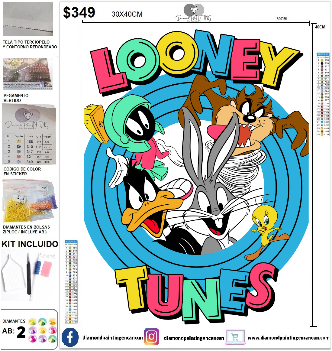 Looney Tunes 30 x 40 incluye DIAMANTES AB