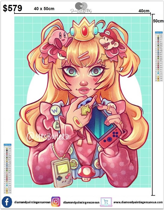 Princesa Peach 40 x 50cm Incluye Diamantes AB