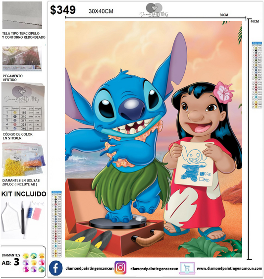 Lilo & Stitch 30 x 40 incluye DIAMANTES AB