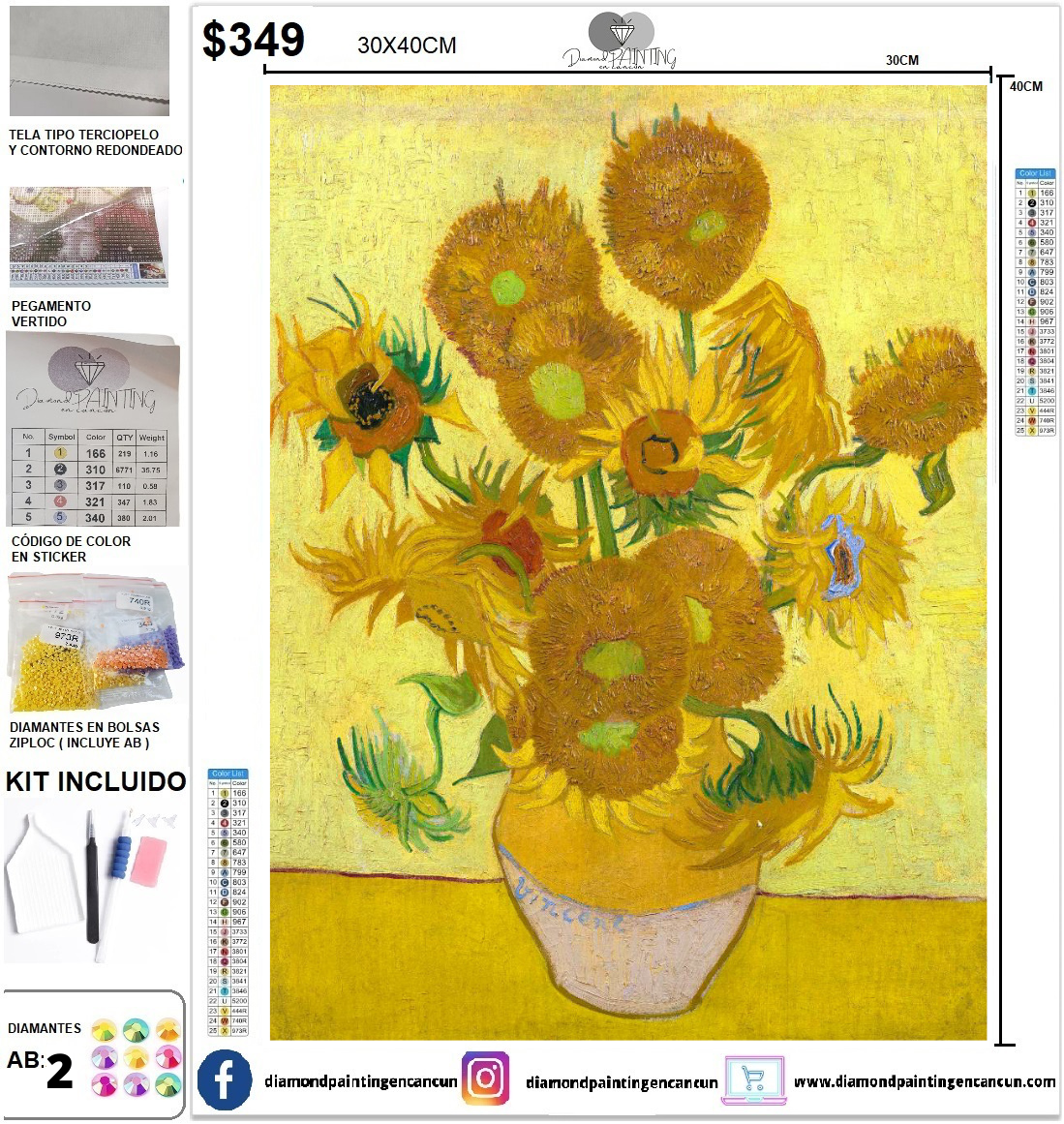 Girasoles Van Gogh 30 x 40 incluye DIAMANTES AB