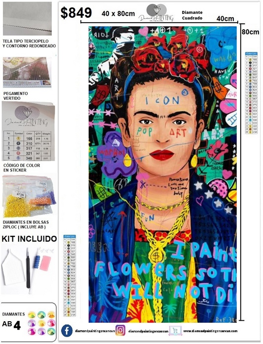 Frida Kahlo 40 x 80 incluye DIAMANTES AB