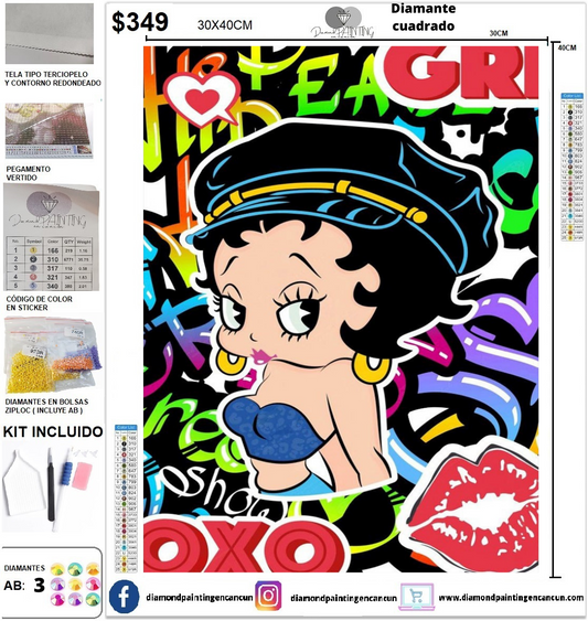 Betty Boop 30 x 40 incluye DIAMANTES AB