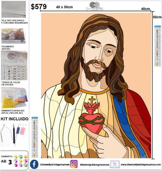 Sagrado corazón de Jesús 40 x 50 incluye DIAMANTES AB