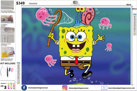 Bob Esponja 30 x 40 (incluye DIAMANTES AB