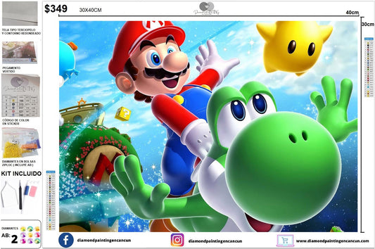 Mario 30 x 40 incluye DIAMANTES AB CUADRADO