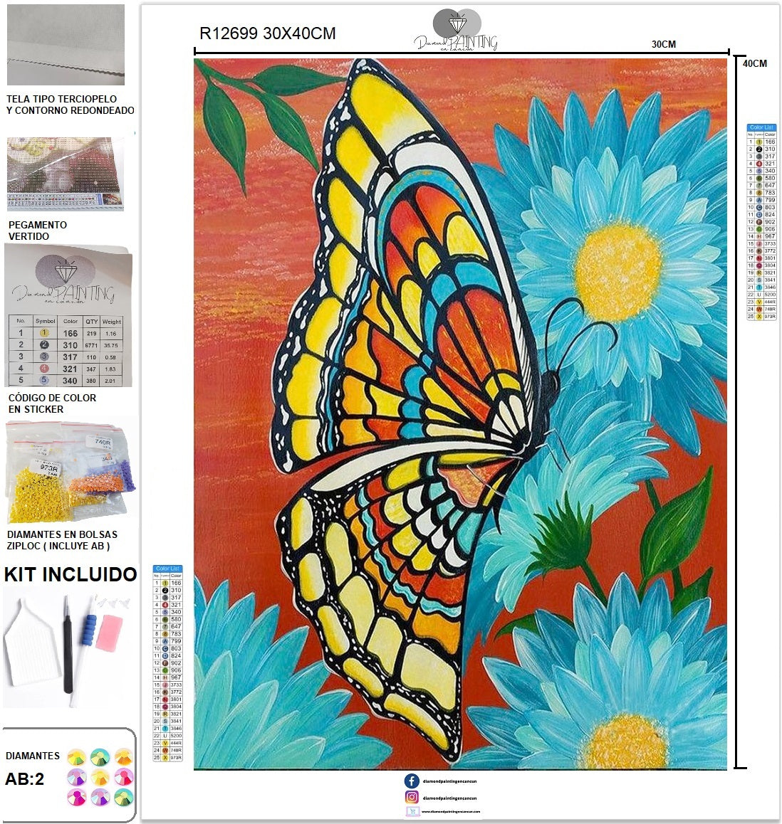 Mariposa 30 x 40 incluye DIAMANTES AB